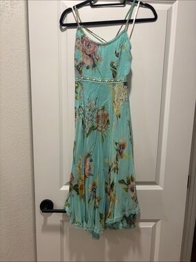 Derhy Lightweight Flowy Turquoise Floral Midi Dress